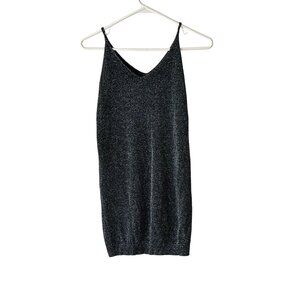 Metallic Sleeveless Knit Tunic Tank Top  V-Neckline Scoop Neck Stretchy Glam S